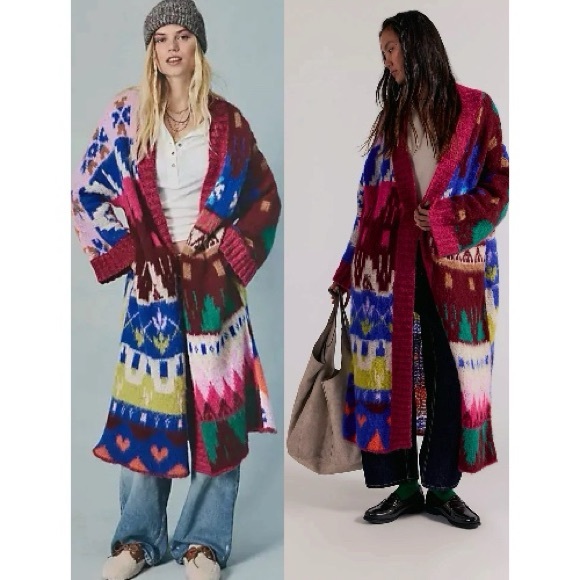 Free People Sweaters - Free People Folk Song Maxi Cardi Small NWT Oversized Sweater Cardigan Fair Isle